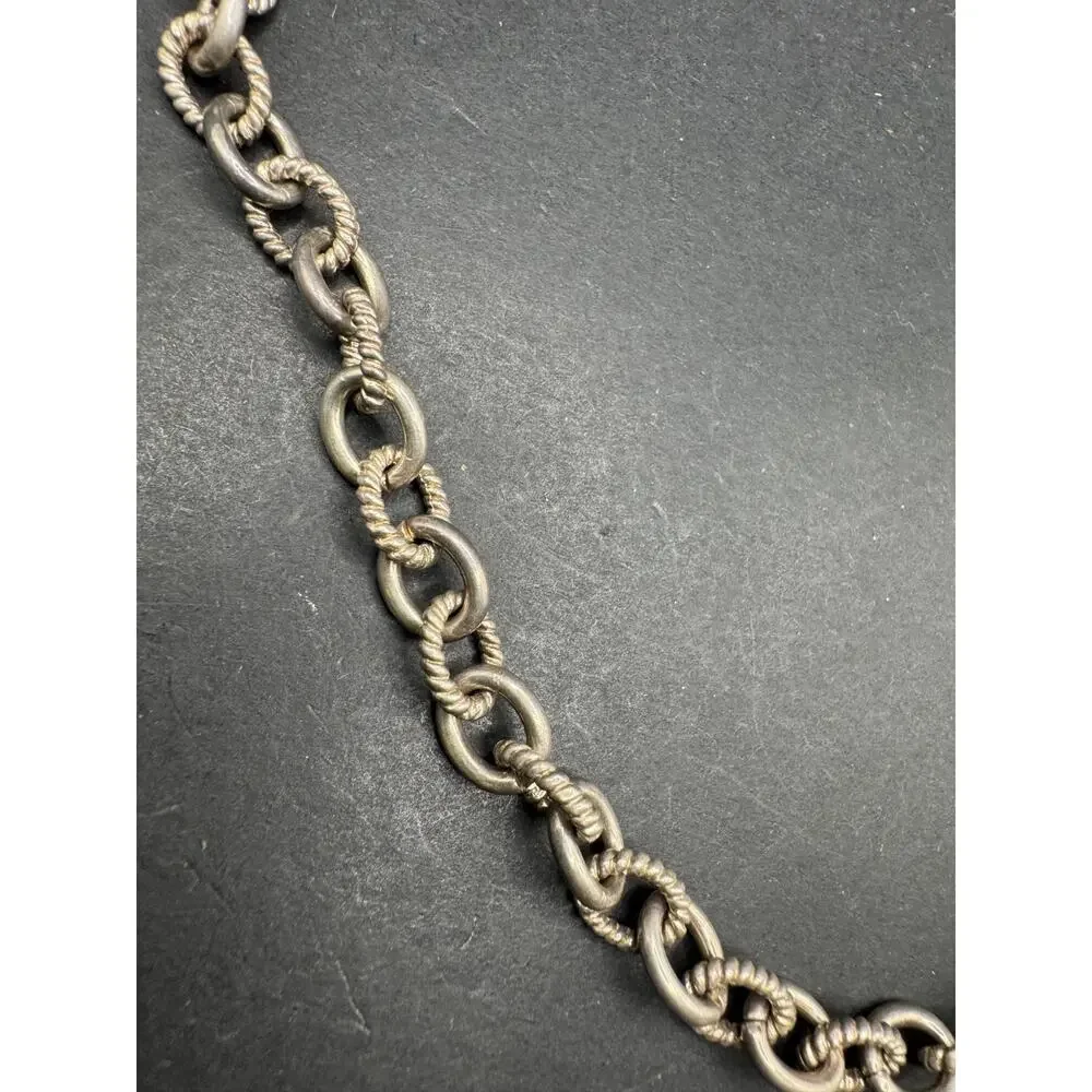 Sterling Silver 925 Judith Ripka Heart Padlock CZ Rolo Chain Link Necklace 17.8